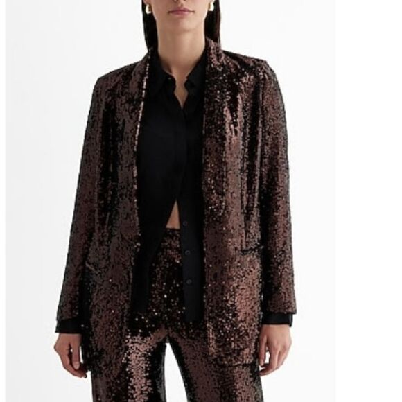 Express Brown Blazer with Relaxed Fit and Subtle Pattern - Picture 2 of 5
